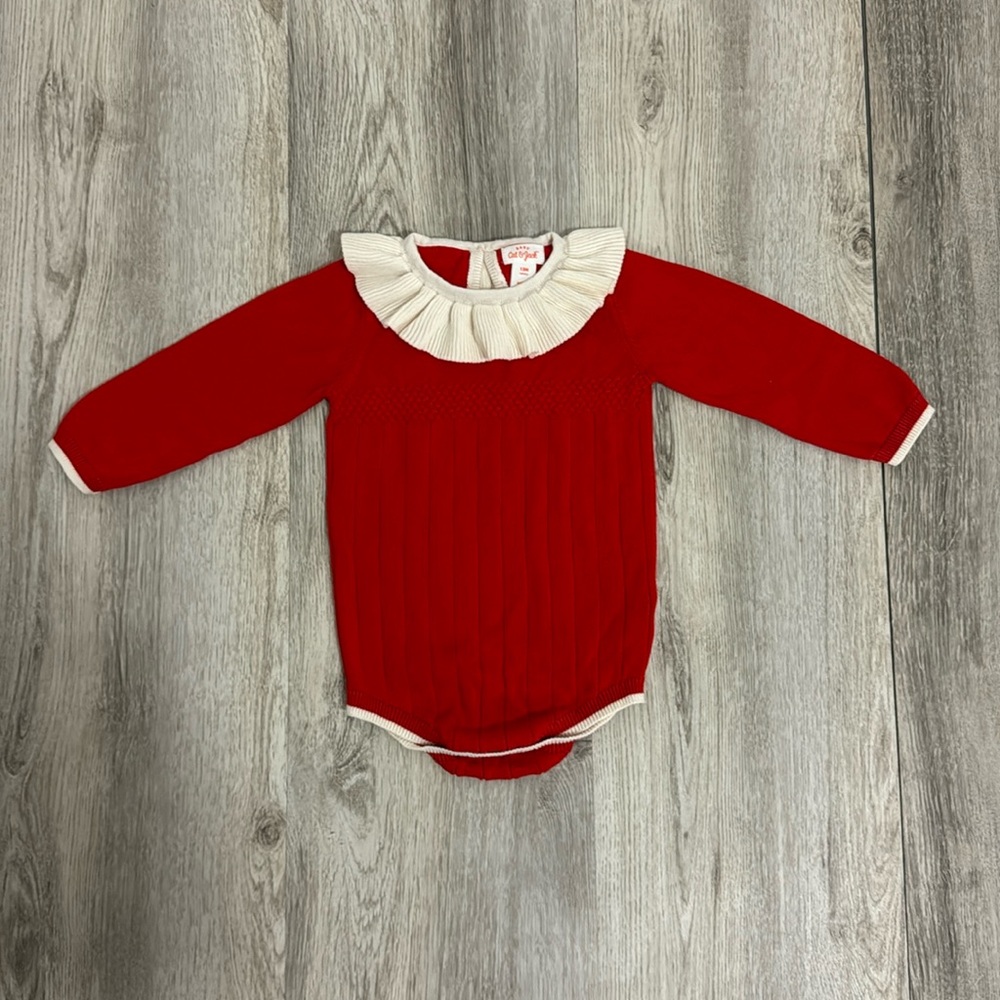 Cat & Jack 12 month girls red long sleeve sweater romper
